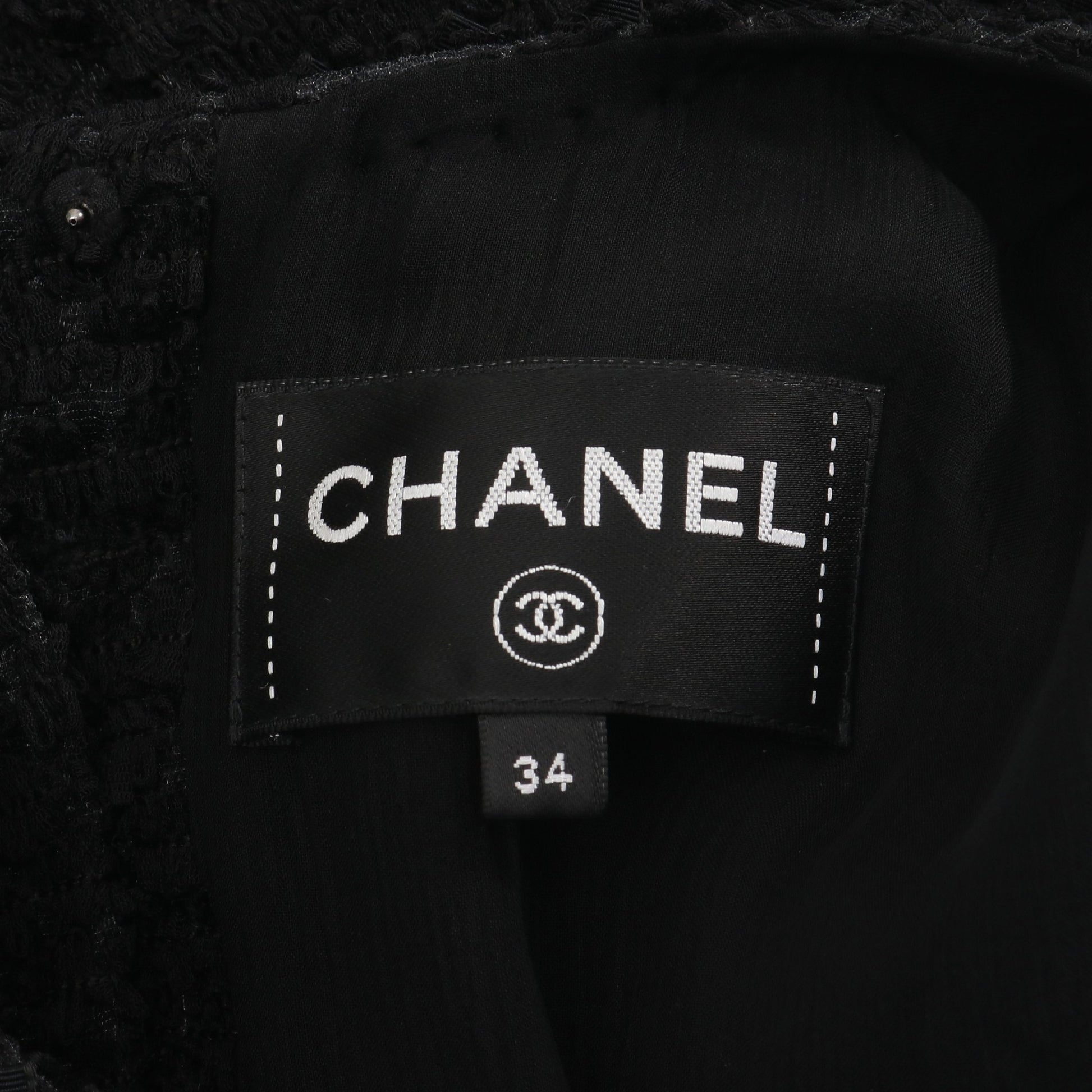 ココマークボタン リボン 長袖 ツイード ワンピース ナイロン シルク ブラック シャネル ワンピース CHANEL