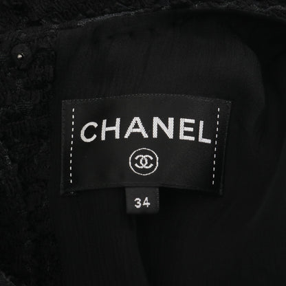 ココマークボタン リボン 長袖 ツイード ワンピース ナイロン シルク ブラック シャネル ワンピース CHANEL