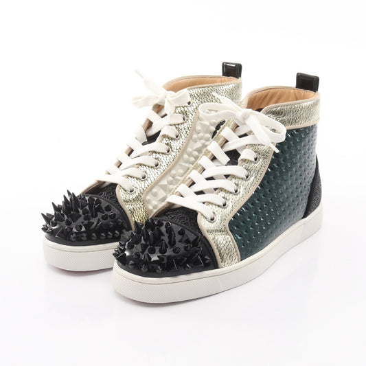 スパイクスタッズ ハイカットスニーカー レザー PVC ブラック ダークグリーン ゴールド クリスチャンルブタン