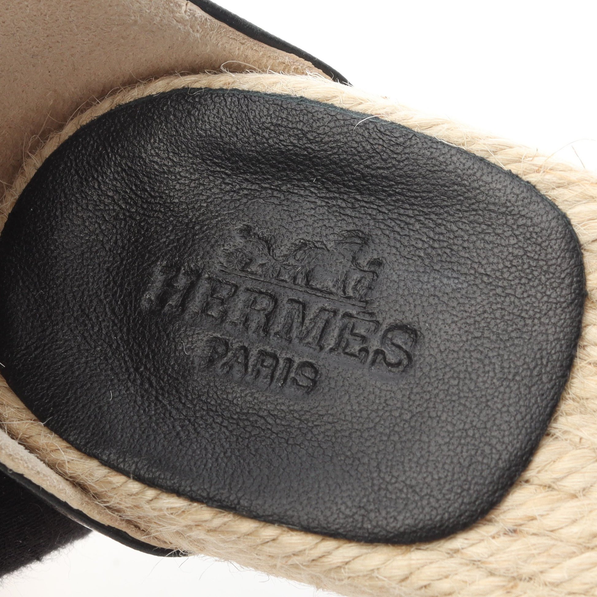 アンクルストラップ ウェッジ サンダル レザー ブラック エルメス シューズ HERMES