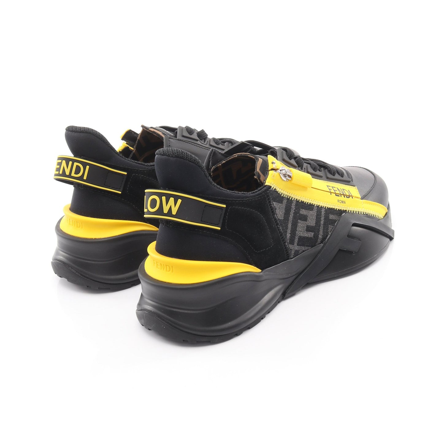 FLOW フロー スニーカー レザー ブラック イエロー フェンディ シューズ FENDI