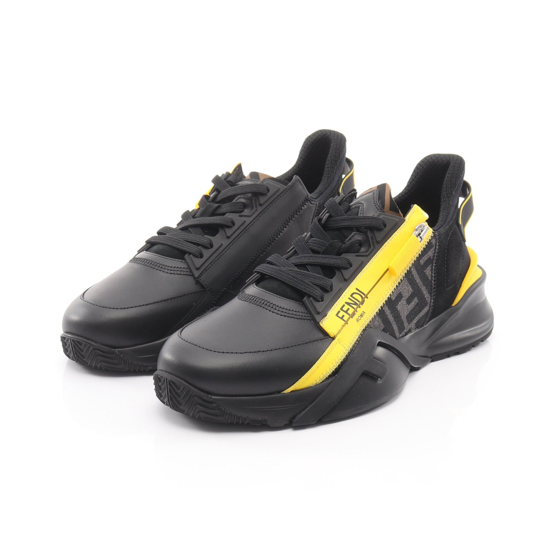 FLOW フロー スニーカー レザー ブラック イエロー フェンディ シューズ FENDI