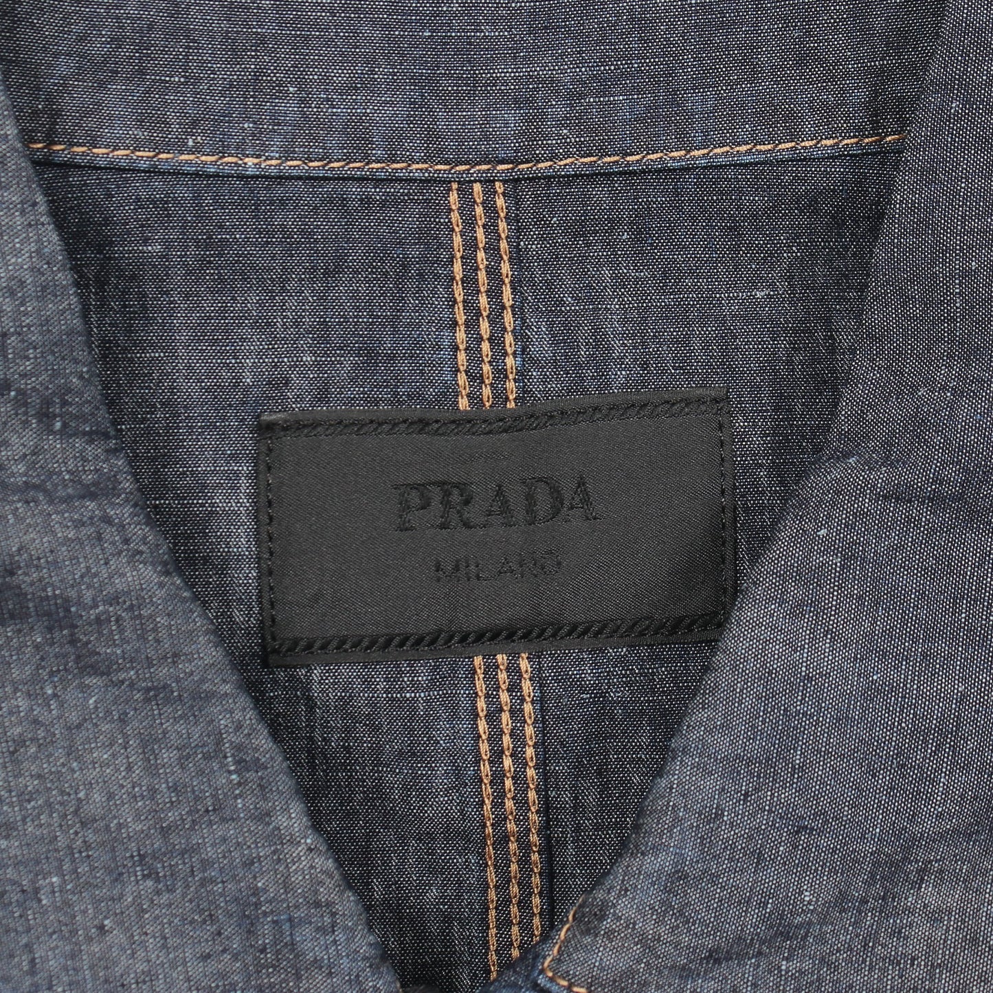 シャンブレーブルゾン デニムジャケット コットン インディゴブルー プラダ アウター PRADA