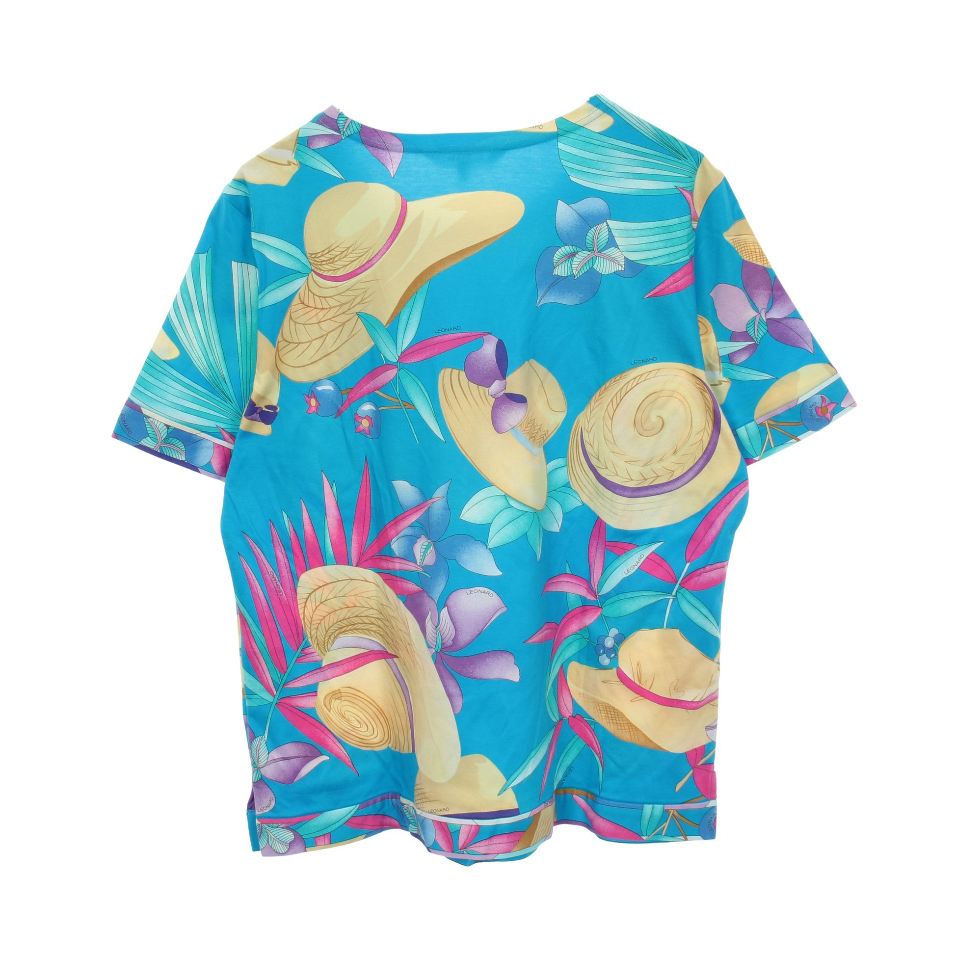 花柄 帽子 半袖Tシャツ コットン ブルー マルチカラー レオナールスポーツ トップス LEONARD SPORT