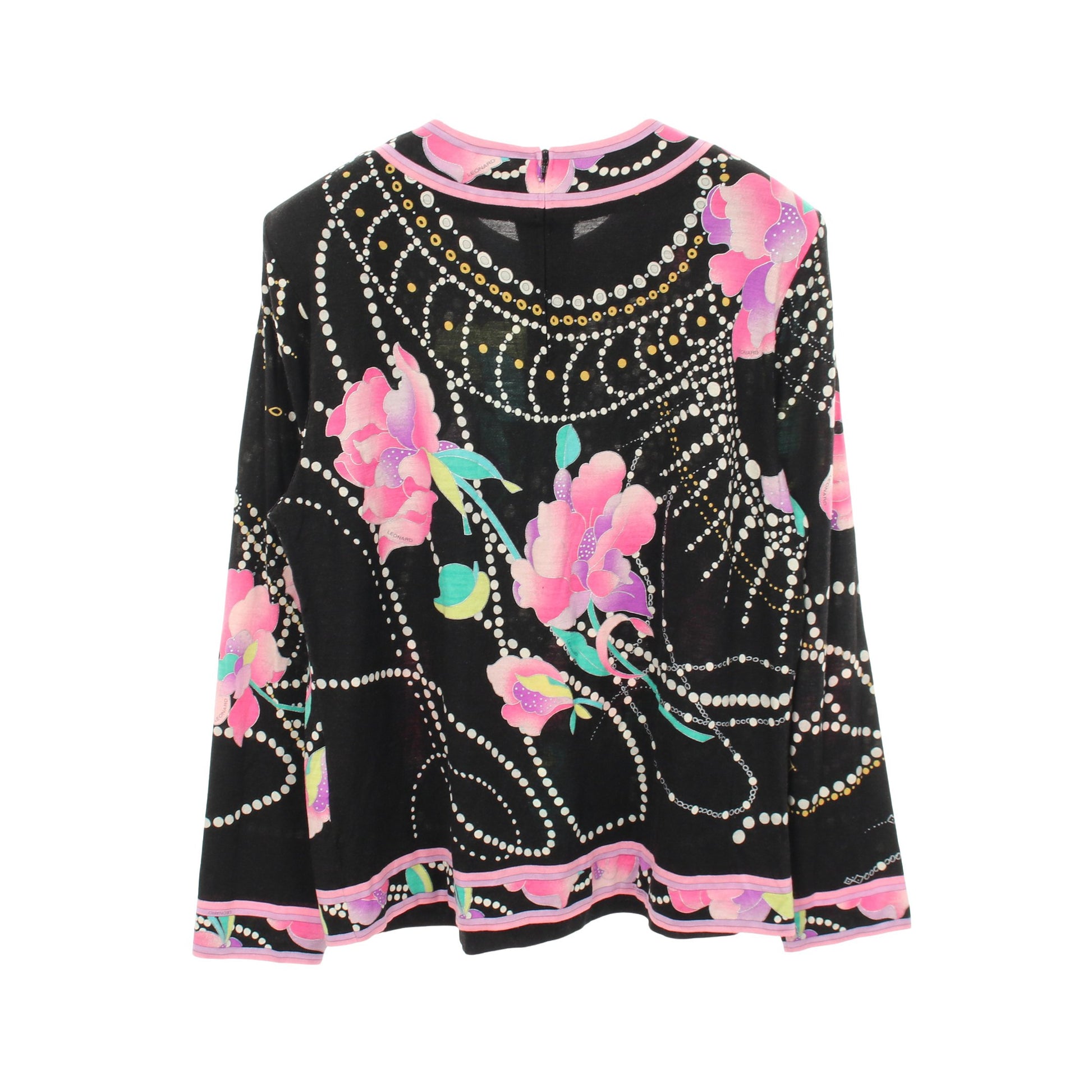 花柄 長袖 カットソー ウール シルク ブラック ピンク マルチカラー レオナールファッション トップス LEONARD FASHION