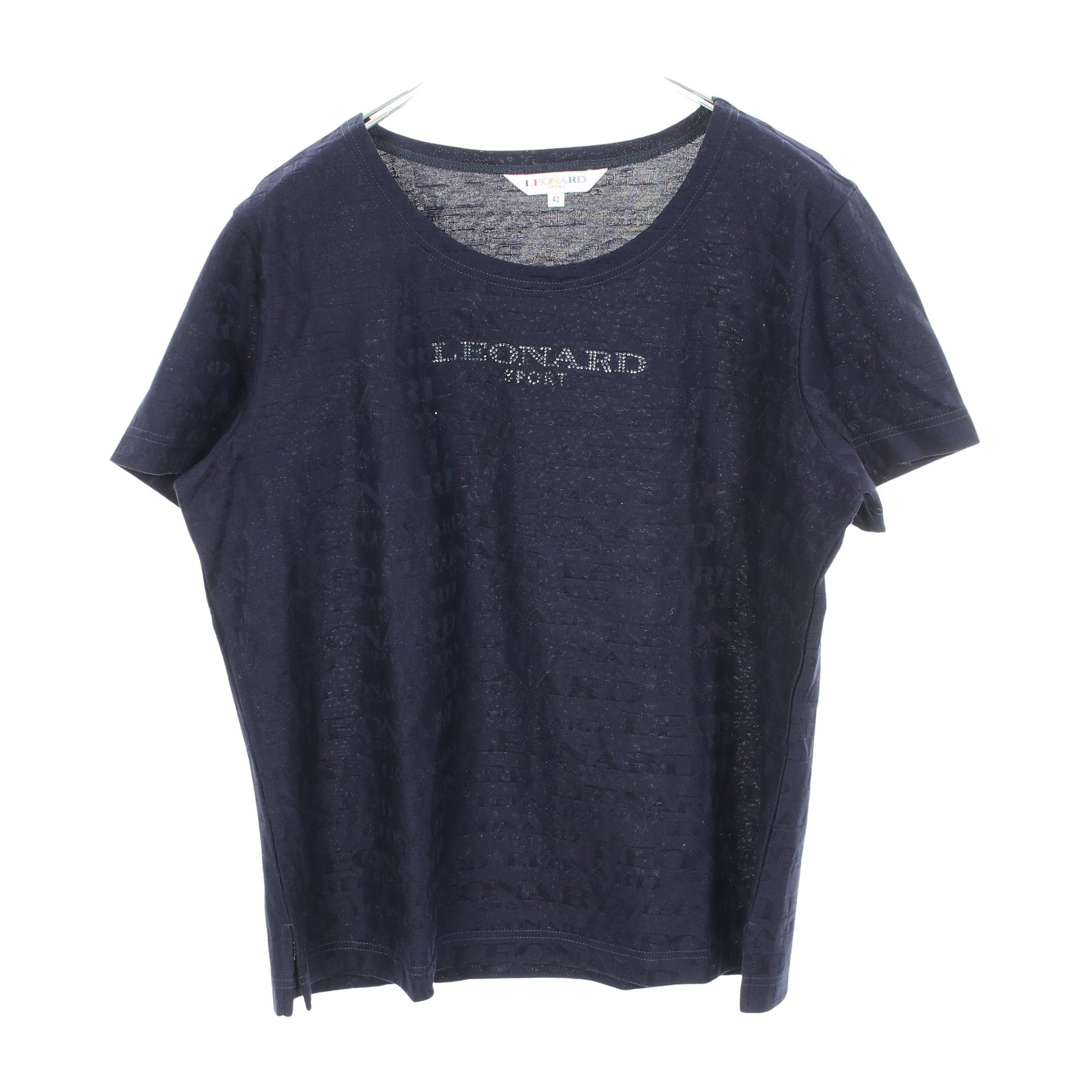 ロゴ総柄 ラインストーン 半袖Tシャツ コットン ネイビー レオナールスポーツ トップス LEONARD SPORT