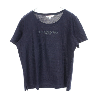 ロゴ総柄 ラインストーン 半袖Tシャツ コットン ネイビー レオナールスポーツ トップス LEONARD SPORT