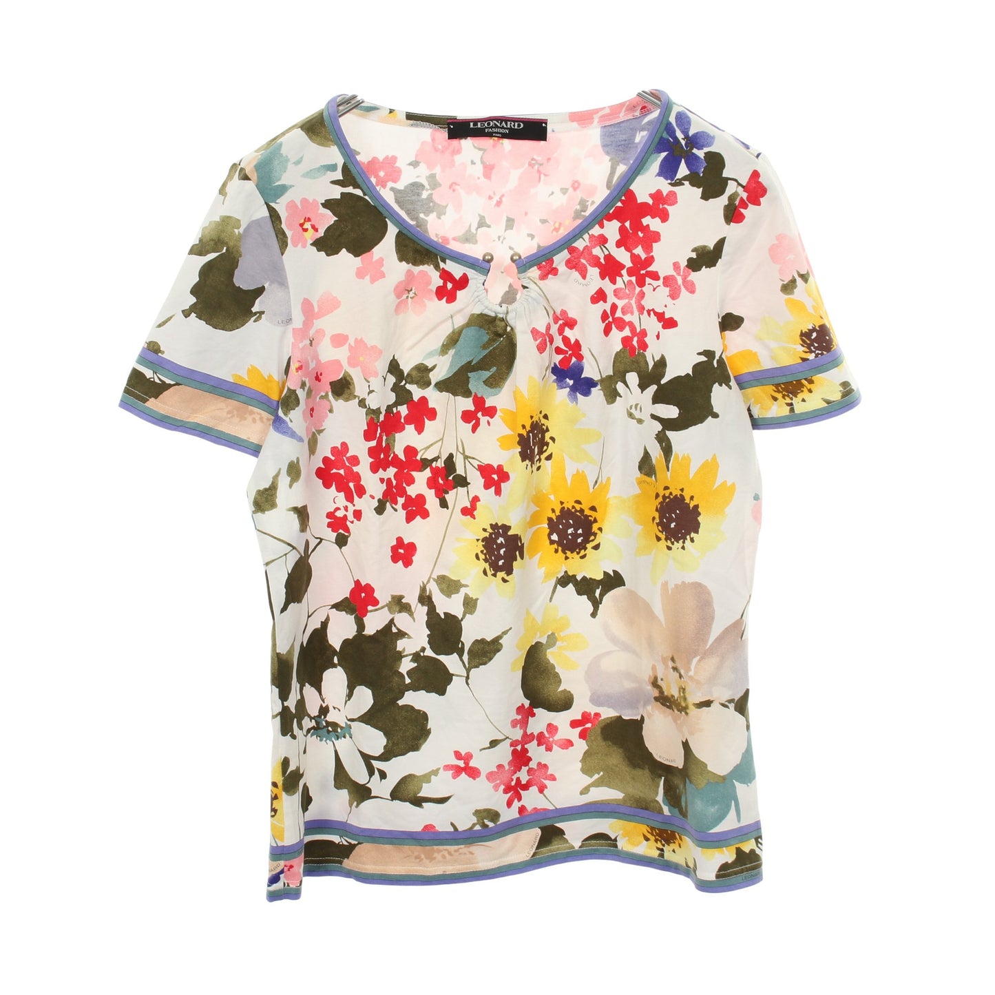 花柄 半袖 カットソー コットン ホワイト マルチカラー レオナールファッション トップス LEONARD FASHION