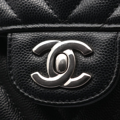 シェブロン Vステッチ Wフラップ Wチェーンショルダーバッグ キャビアスキン ブラック シルバー金具 シャネル バッグ CHANEL
