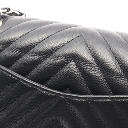 シェブロン Vステッチ Wフラップ Wチェーンショルダーバッグ キャビアスキン ブラック シルバー金具 シャネル バッグ CHANEL