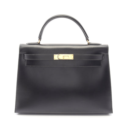 ケリー32 外縫い 2WAY ハンドバッグ ボックスカーフ ブラック ゴールド金具 ○U刻印 エルメス バッグ HERMES