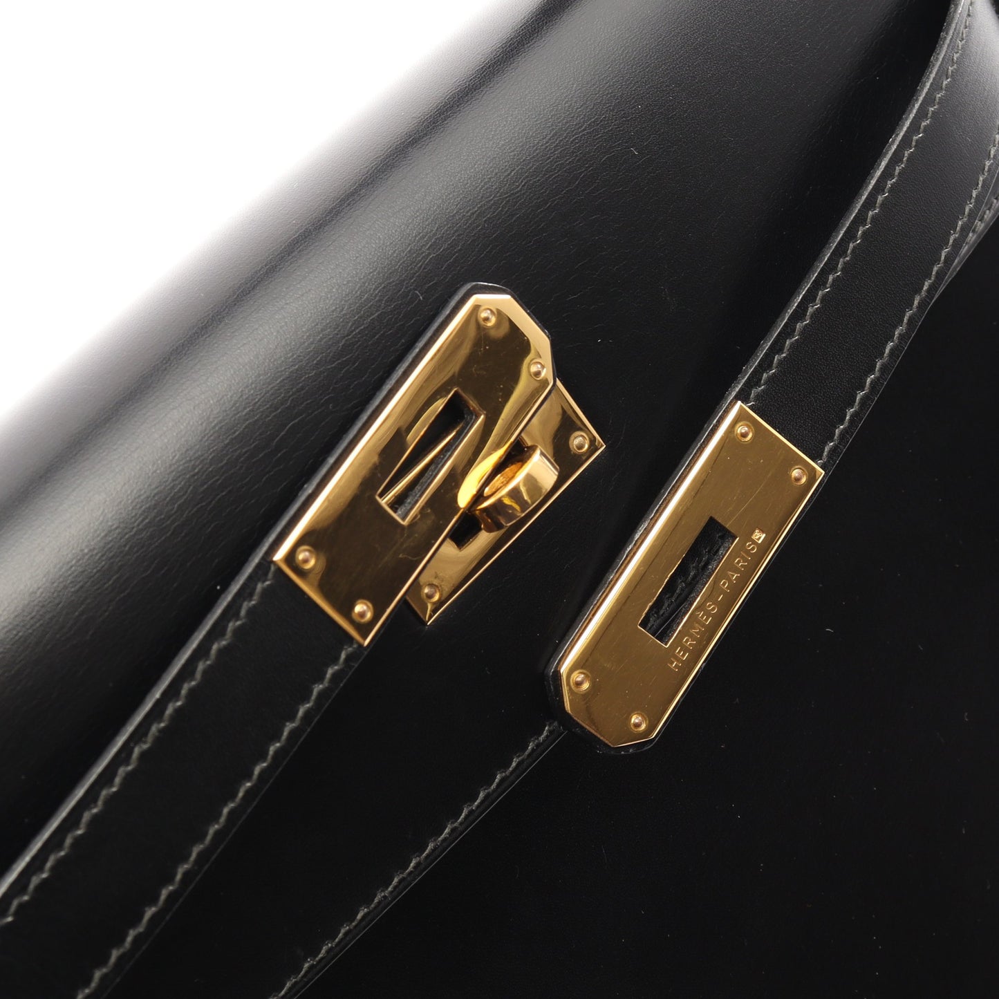 ケリー32 外縫い 2WAY ハンドバッグ ボックスカーフ ブラック ゴールド金具 ○U刻印 エルメス バッグ HERMES