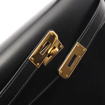 ケリー32 外縫い 2WAY ハンドバッグ ボックスカーフ ブラック ゴールド金具 ○U刻印 エルメス バッグ HERMES