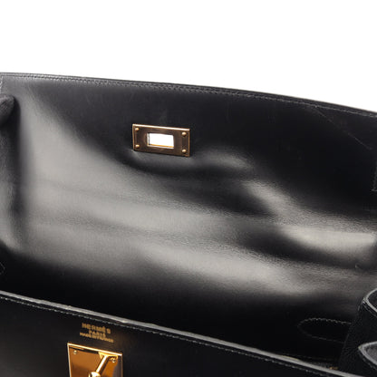 ケリー32 外縫い 2WAY ハンドバッグ ボックスカーフ ブラック ゴールド金具 ○U刻印 エルメス バッグ HERMES