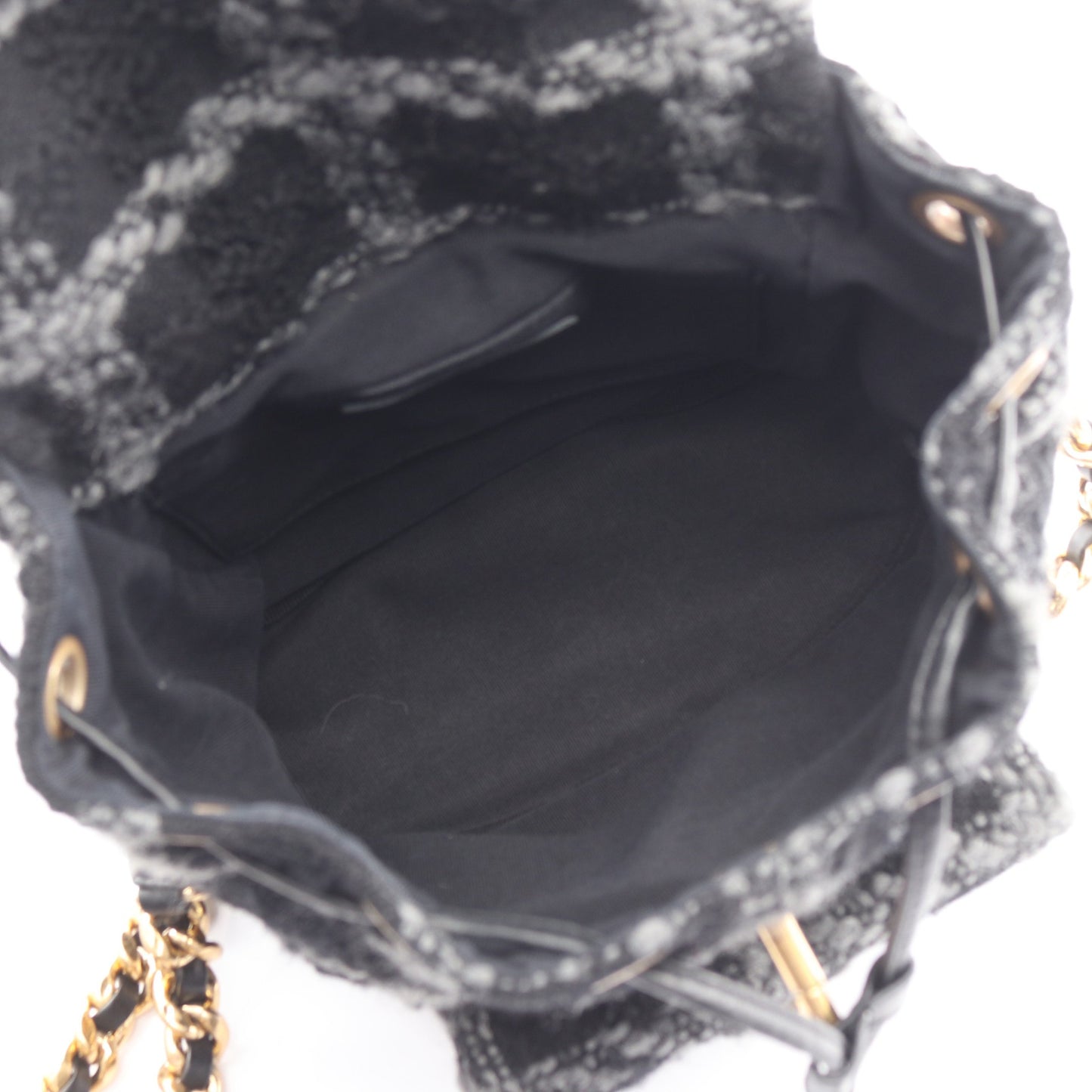 ココマーク バックパック リュックサック チェック柄 ウール ブラック グレー ゴールド金具 シャネル バッグ CHANEL