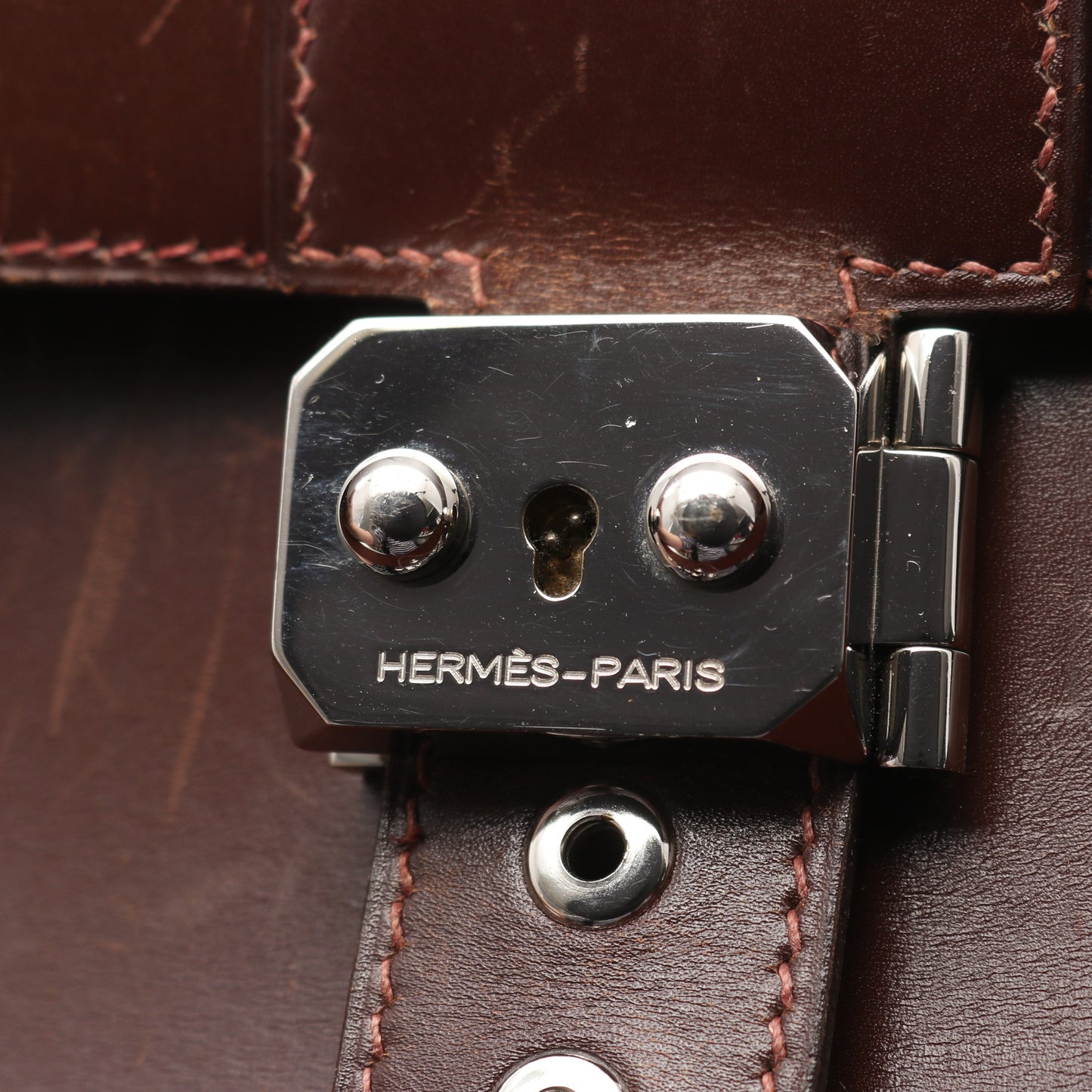 サックアデペッシュ38 ビジネスバッグ ブリーフケース ボックスカーフ ブラウン シルバー金具 □E刻印 エルメス バッグ HERMES
