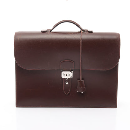 サックアデペッシュ38 ビジネスバッグ ブリーフケース ボックスカーフ ブラウン シルバー金具 □E刻印 エルメス バッグ HERMES