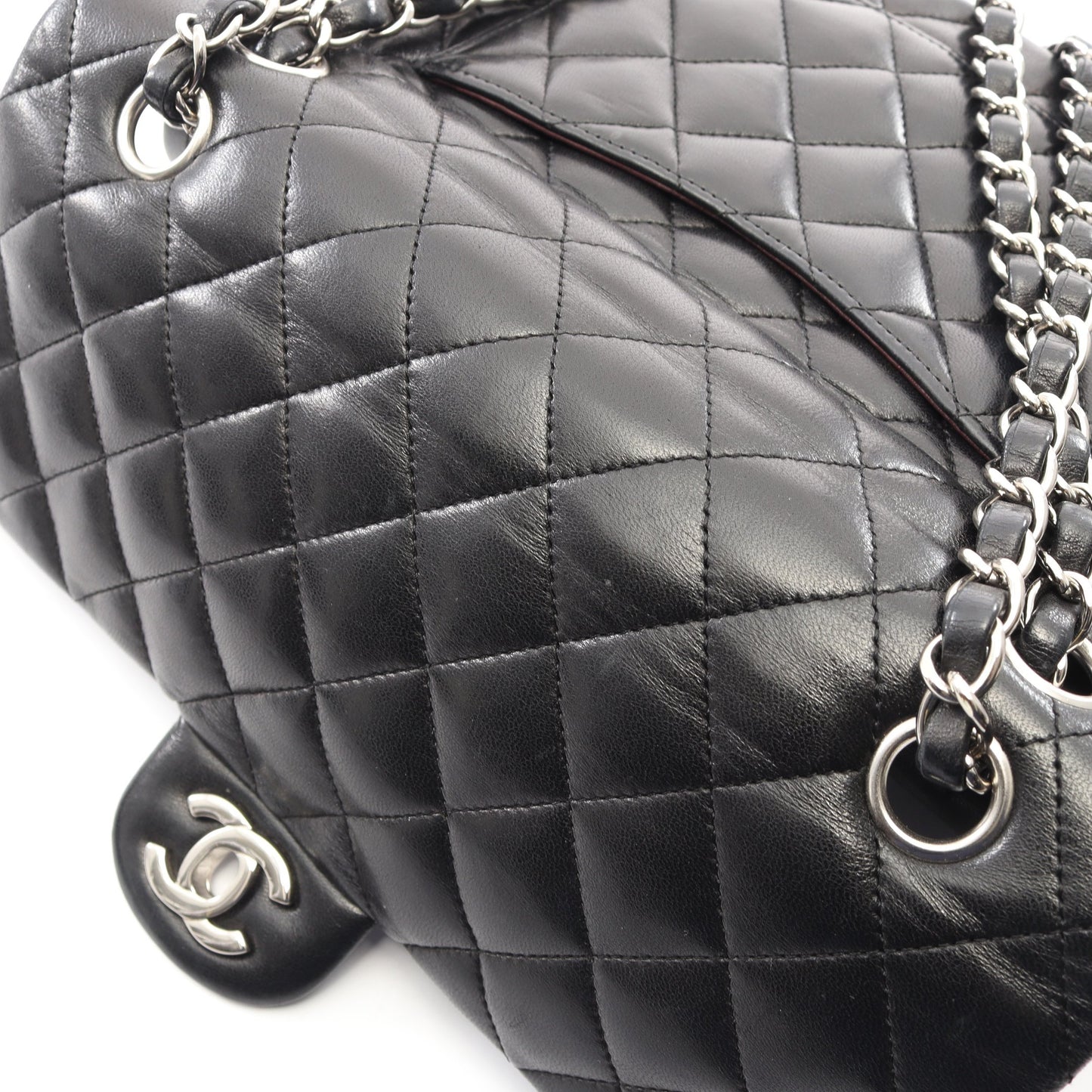 マトラッセ Wフラップ Wチェーンショルダーバッグ ラムスキン ブラック シルバー金具 シャネル バッグ CHANEL