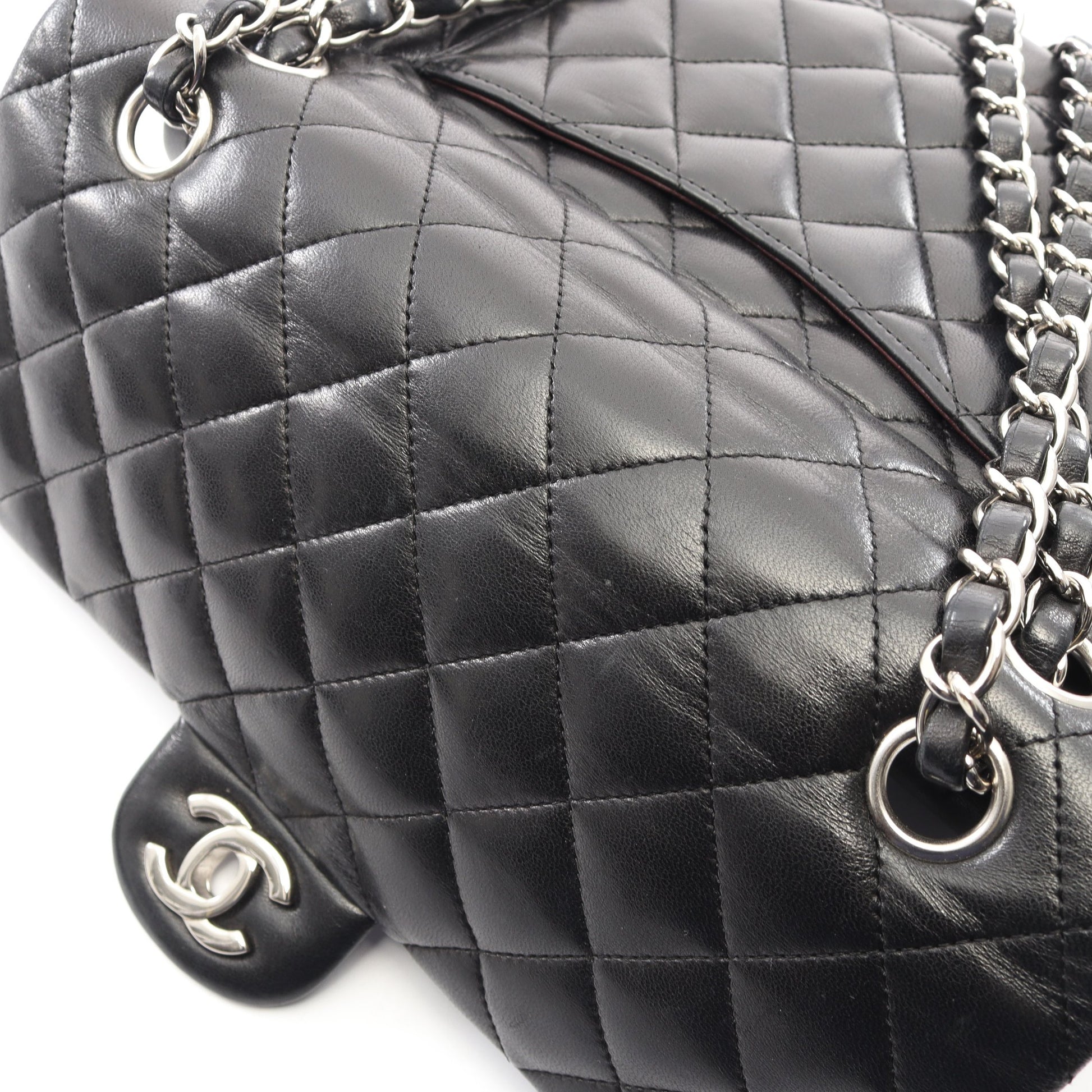 マトラッセ Wフラップ Wチェーンショルダーバッグ ラムスキン ブラック シルバー金具 シャネル バッグ CHANEL