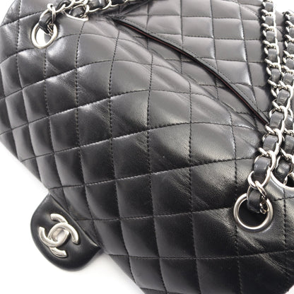 マトラッセ Wフラップ Wチェーンショルダーバッグ ラムスキン ブラック シルバー金具 シャネル バッグ CHANEL