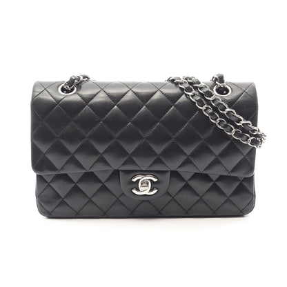 マトラッセ Wフラップ Wチェーンショルダーバッグ ラムスキン ブラック シルバー金具 シャネル バッグ CHANEL
