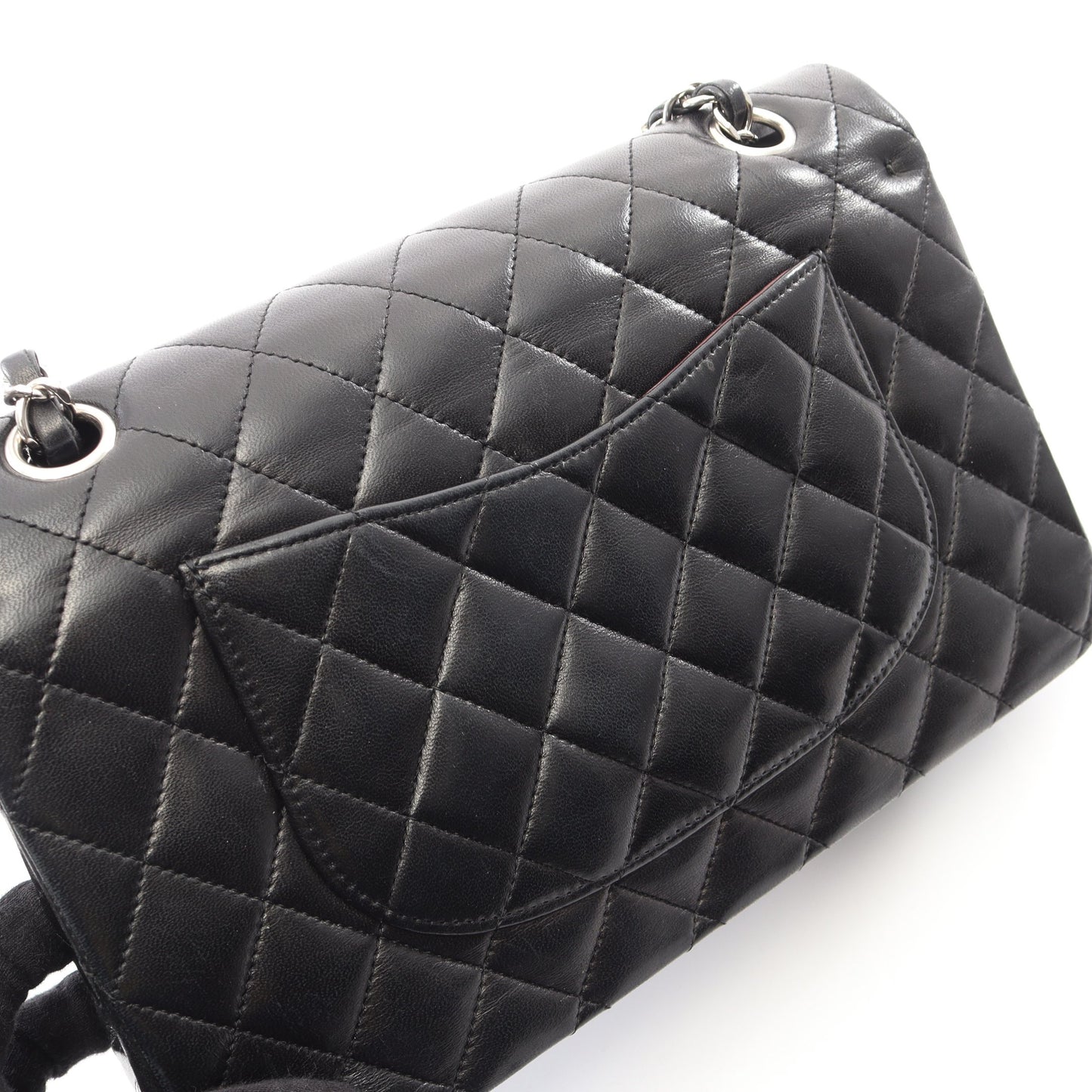 マトラッセ Wフラップ Wチェーンショルダーバッグ ラムスキン ブラック シルバー金具 シャネル バッグ CHANEL