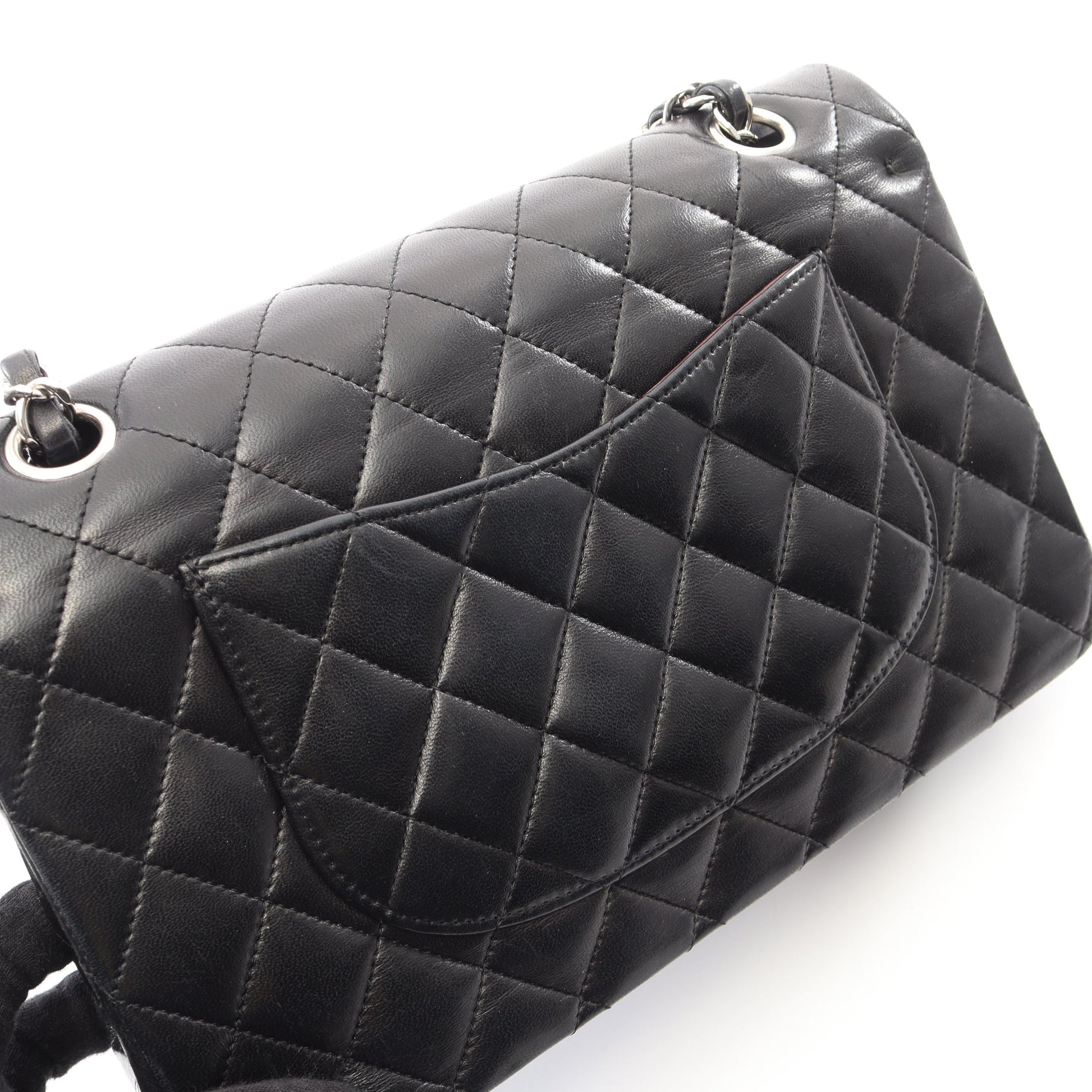 マトラッセ Wフラップ Wチェーンショルダーバッグ ラムスキン ブラック シルバー金具 シャネル バッグ CHANEL