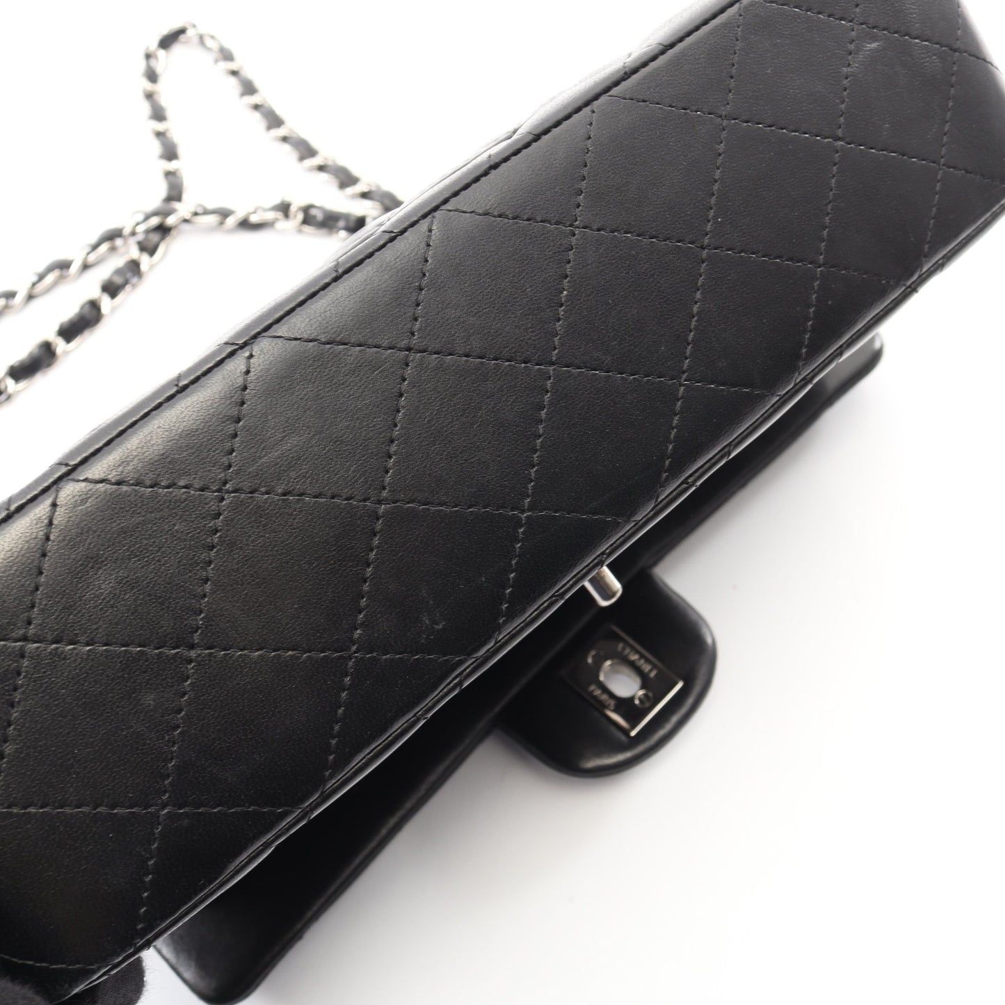 マトラッセ Wフラップ Wチェーンショルダーバッグ ラムスキン ブラック シルバー金具 シャネル バッグ CHANEL