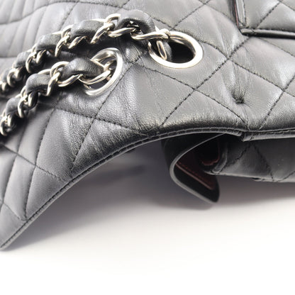 マトラッセ Wフラップ Wチェーンショルダーバッグ ラムスキン ブラック シルバー金具 シャネル バッグ CHANEL