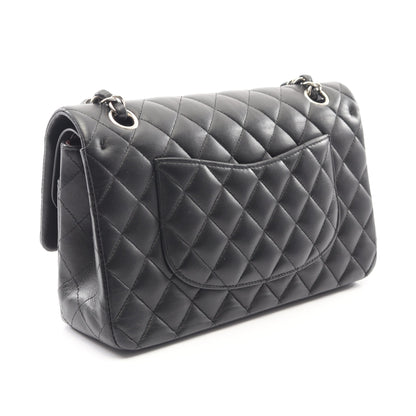 マトラッセ Wフラップ Wチェーンショルダーバッグ ラムスキン ブラック シルバー金具 シャネル バッグ CHANEL