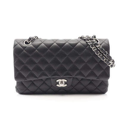 マトラッセ Wフラップ Wチェーンショルダーバッグ ラムスキン ブラック シルバー金具 シャネル バッグ CHANEL