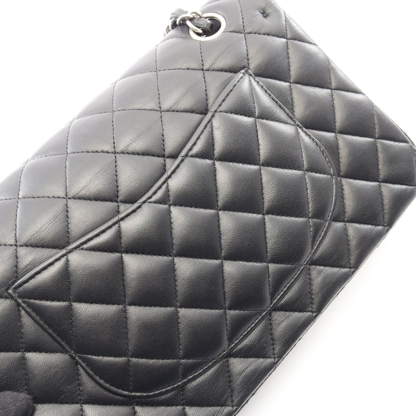 マトラッセ Wフラップ Wチェーンショルダーバッグ ラムスキン ブラック シルバー金具 シャネル バッグ CHANEL