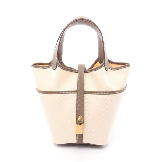 ピコタンロックPM カーゴ エクリュ エトゥープ ハンドバッグ トワルゴエラン ヴォースイフト アイボリー グレーブラウン ゴールド金具 K刻印 エルメス