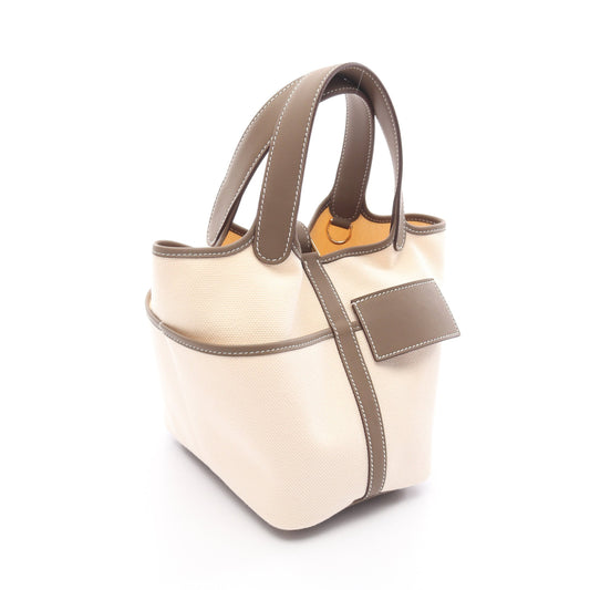 ピコタンロックPM カーゴ エクリュ エトゥープ ハンドバッグ トワルゴエラン ヴォースイフト アイボリー グレーブラウン ゴールド金具 K刻印 エルメス