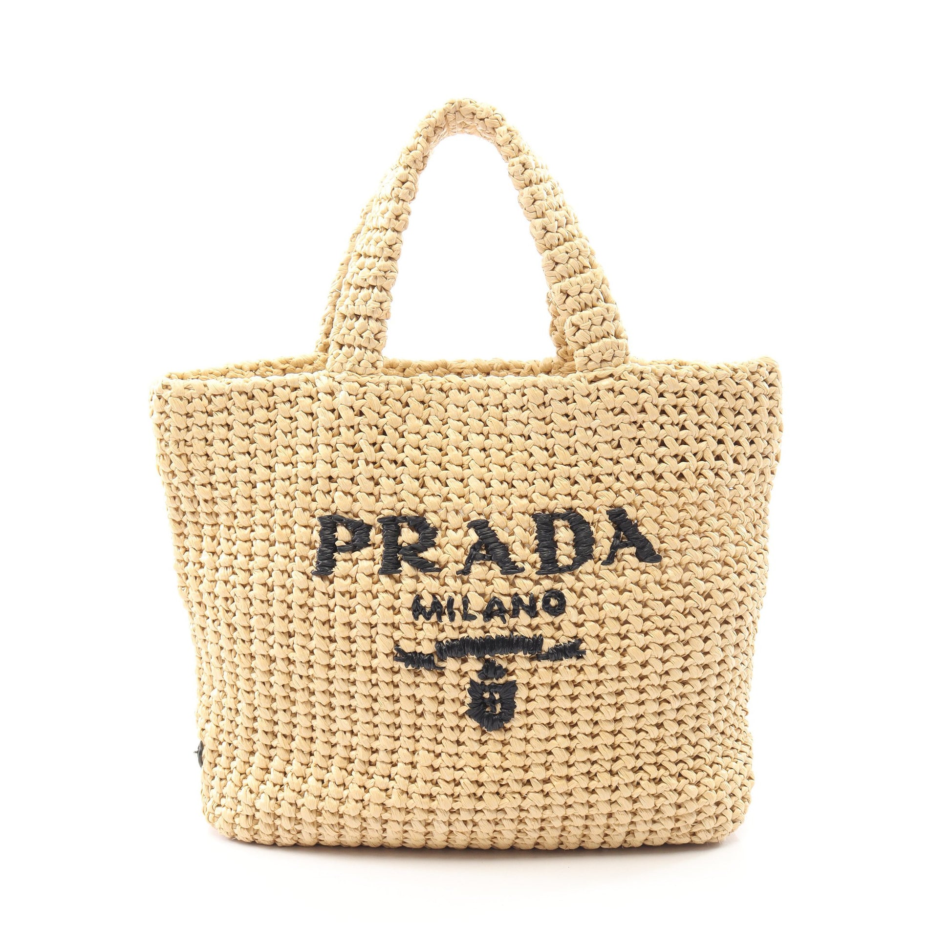 スモール クロシェ ハンドバッグ トートバッグ ラフィア ベージュ プラダ バッグ PRADA