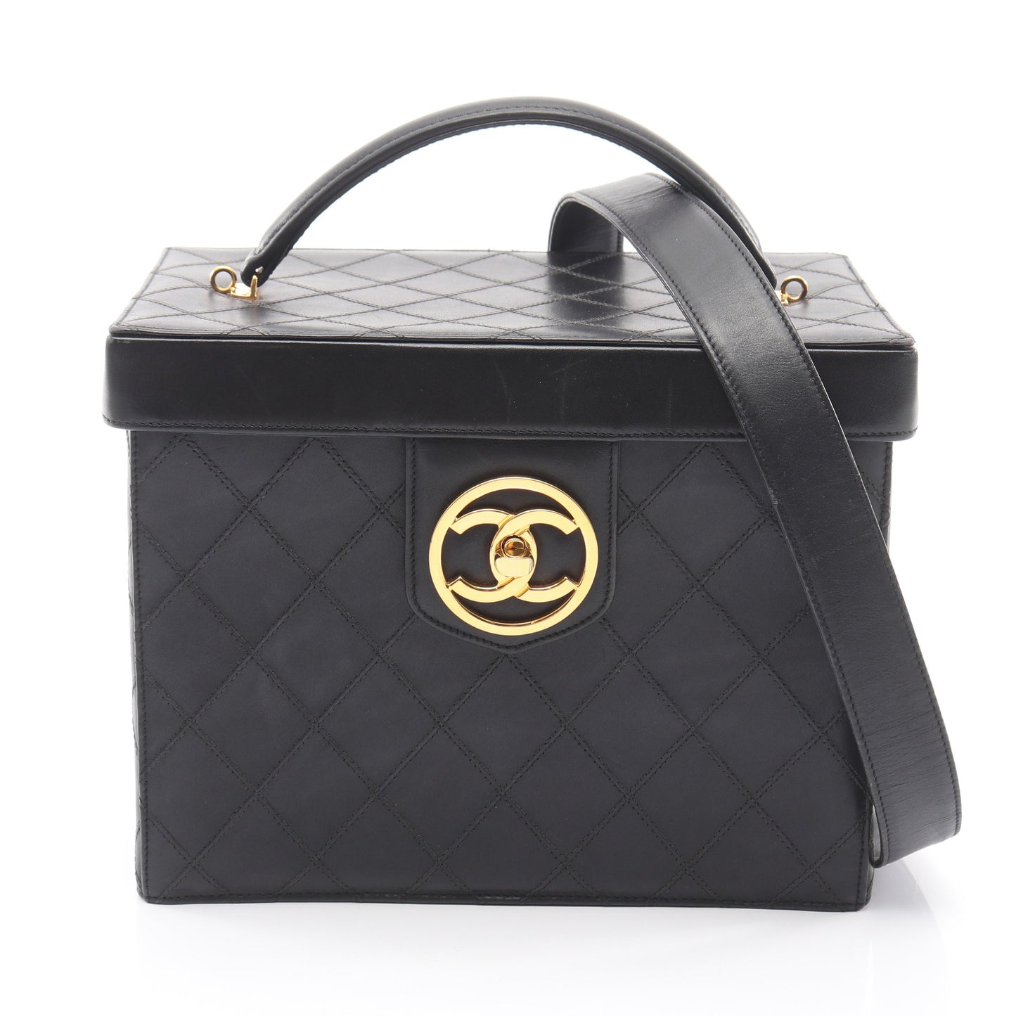 ビコローレ ココマーク ミラー付き 2WAY バニティバッグ ラムスキン ブラック ゴールド金具 シャネル バッグ CHANEL
