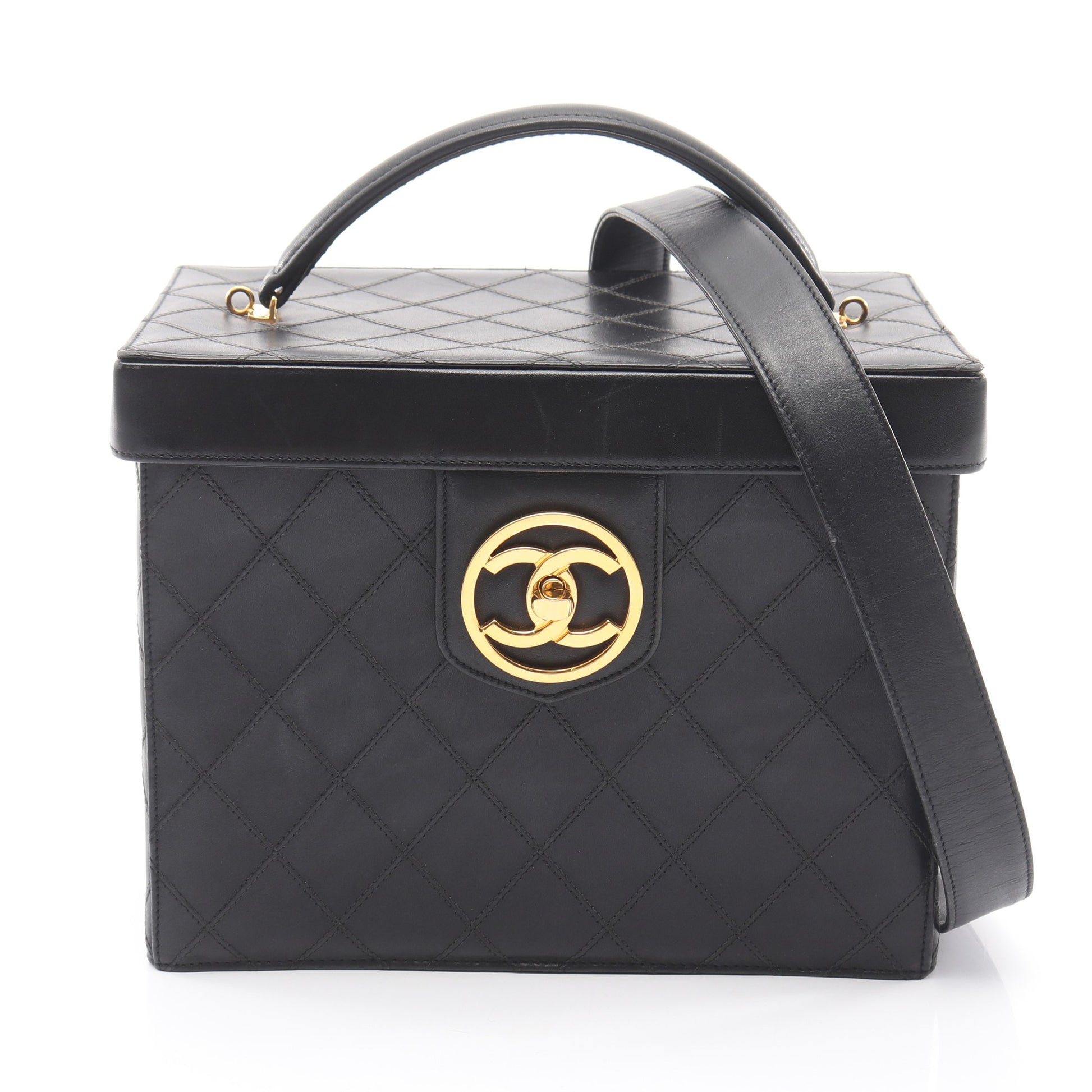 ビコローレ ココマーク ミラー付き 2WAY バニティバッグ ラムスキン ブラック ゴールド金具 シャネル バッグ CHANEL