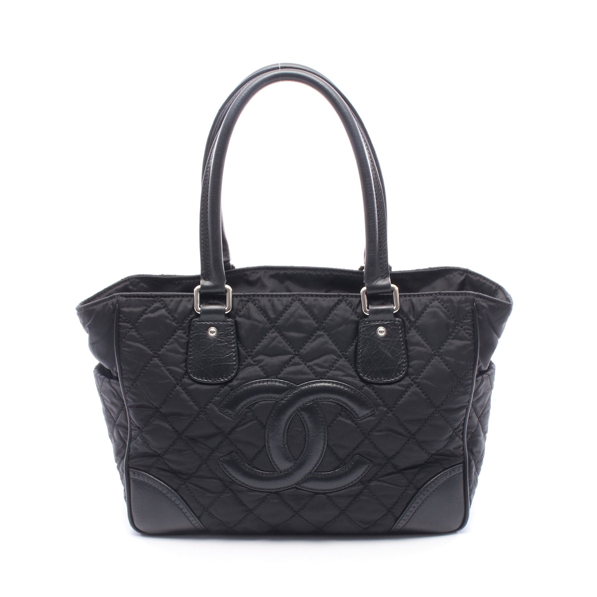 パリニューヨークライン ハンドバッグ トートバッグ ナイロン レザー ブラック シルバー金具 シャネル バッグ CHANEL