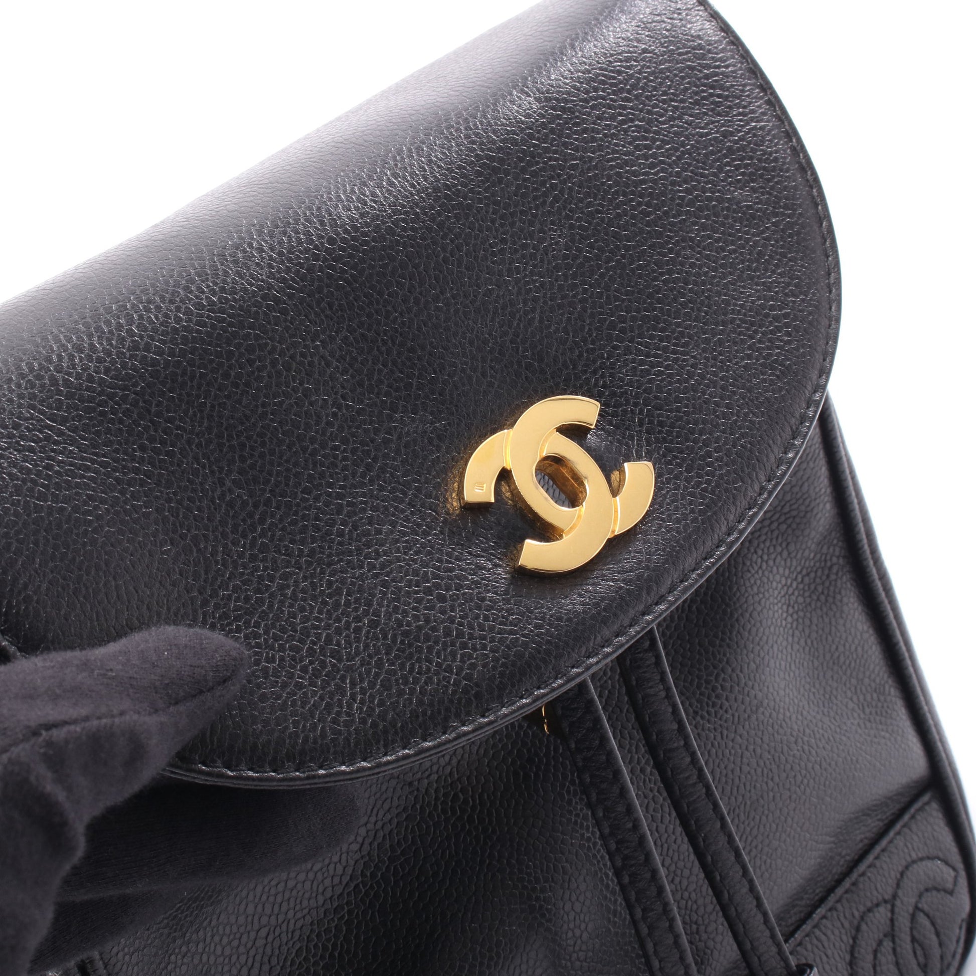 トリプルココマーク バックパック リュックサック キャビアスキン ブラック ゴールド金具 シャネル バッグ CHANEL