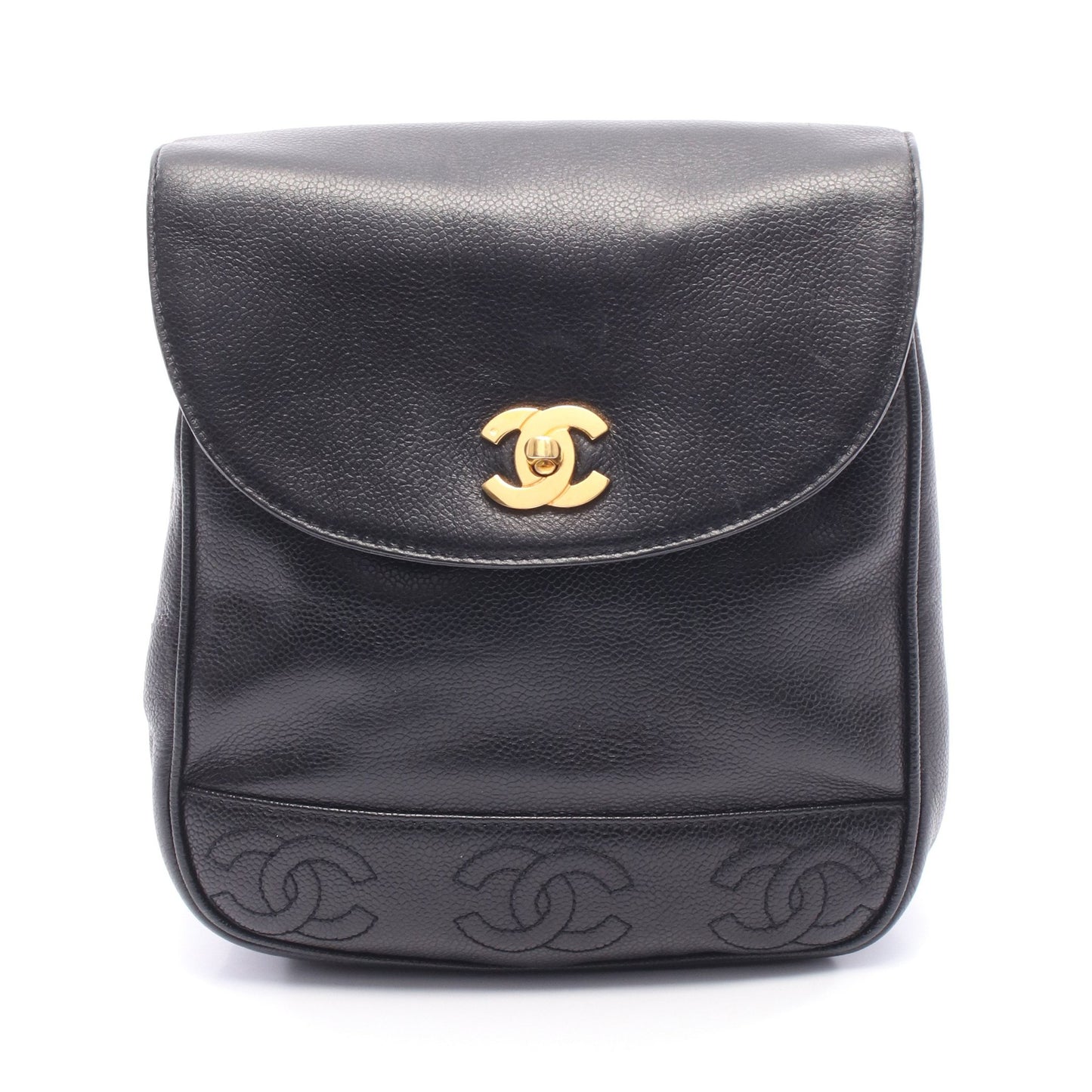 トリプルココマーク バックパック リュックサック キャビアスキン ブラック ゴールド金具 シャネル バッグ CHANEL