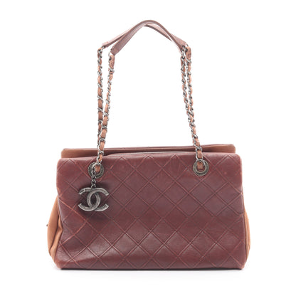マトラッセ エンボス加工 アンティークシルバー金具 チェーンショルダーバッグ レザー ブラウン シャネル バッグ CHANEL