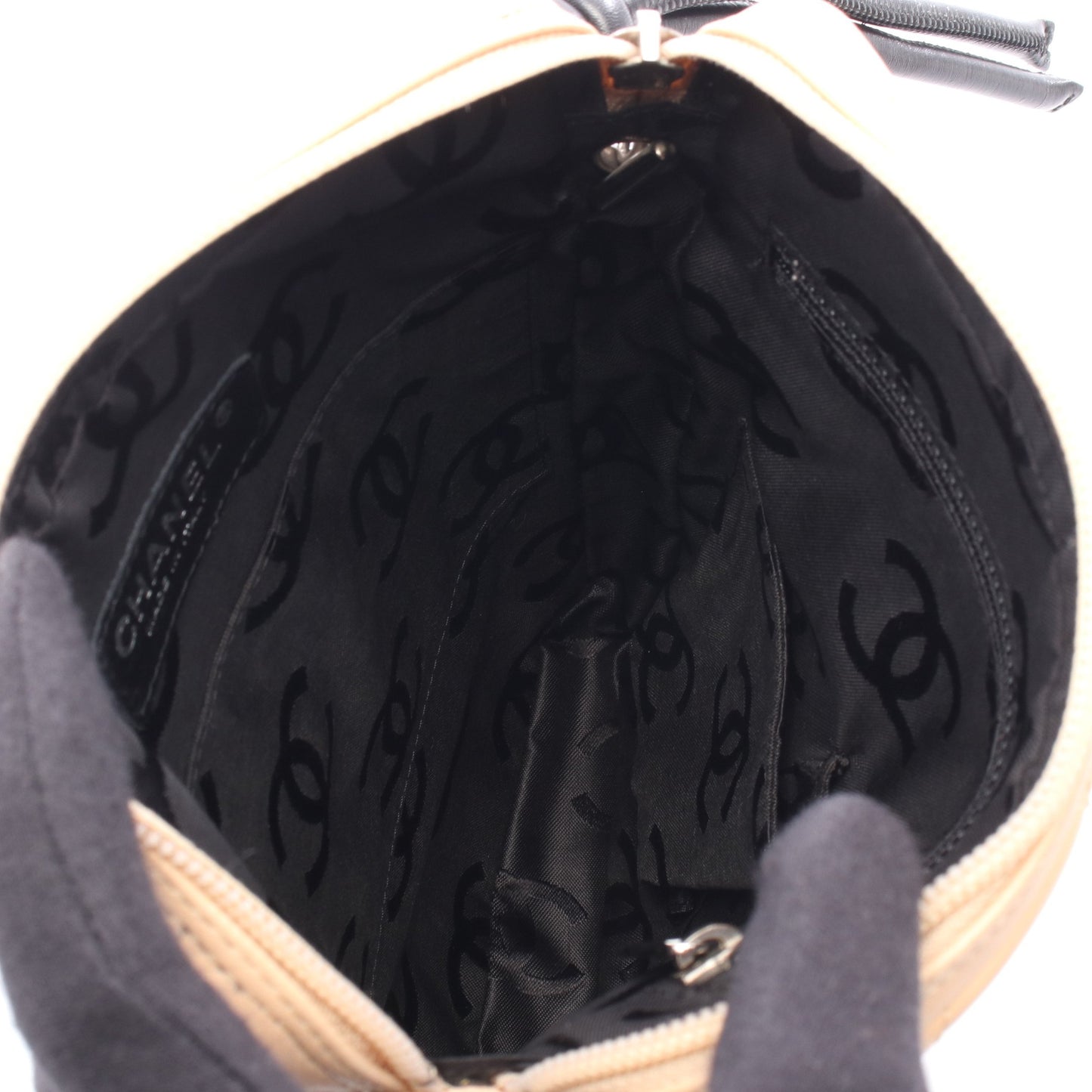 カンボンライン ショルダーバッグ レザー ベージュ ブラック シルバー金具 シャネル バッグ CHANEL
