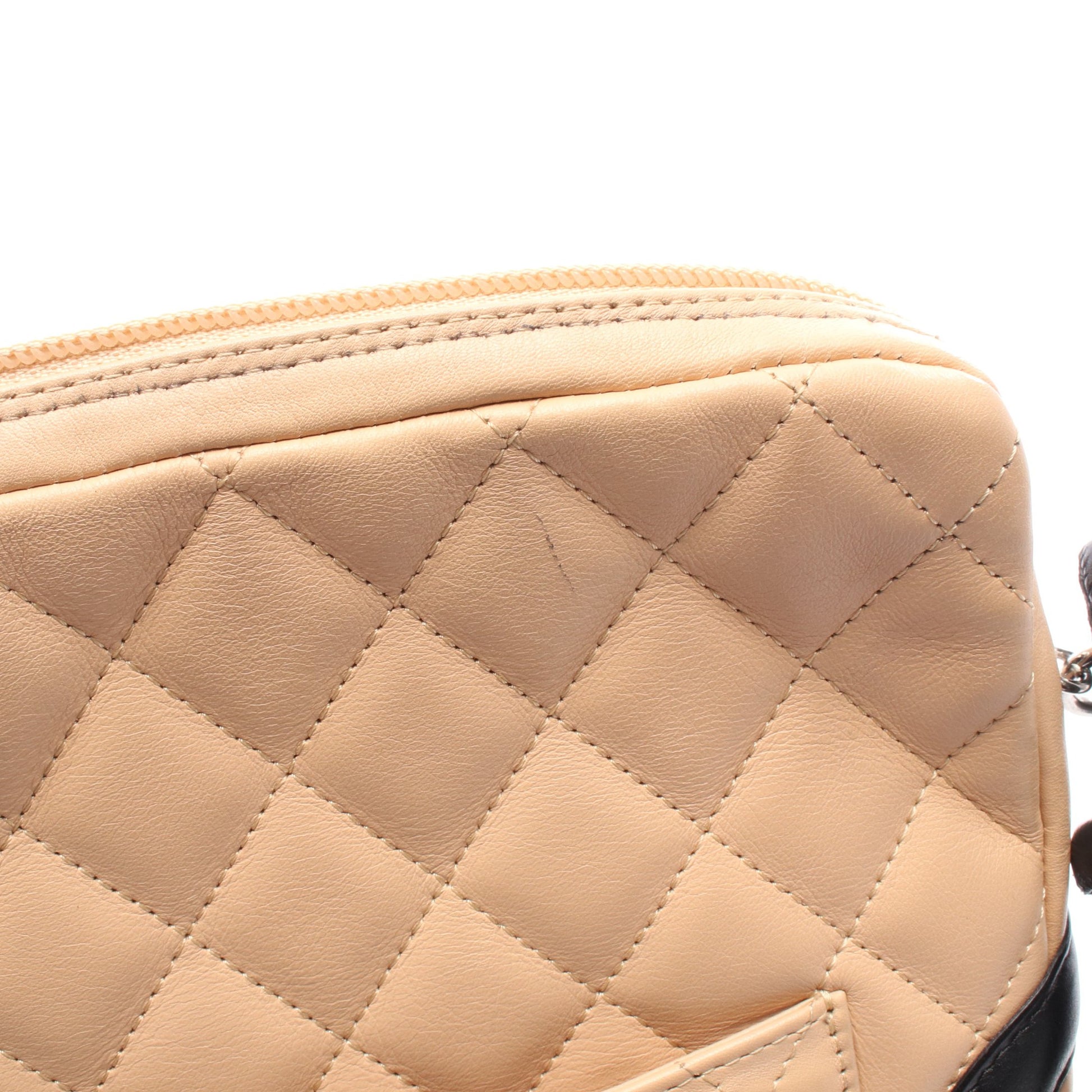 カンボンライン ショルダーバッグ レザー ベージュ ブラック シルバー金具 シャネル バッグ CHANEL