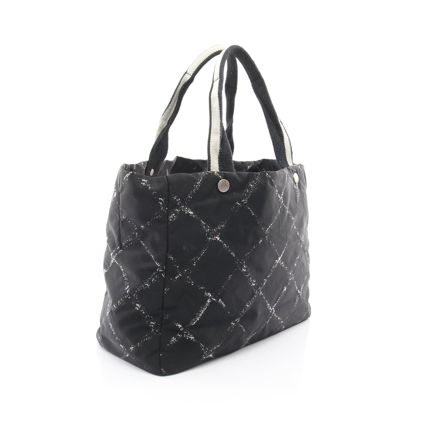 旧トラベルライン ハンドバッグ トートバッグ ナイロン ブラック ホワイト シルバー金具 シャネル バッグ CHANEL