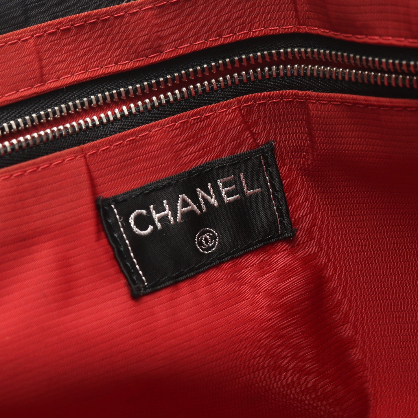 旧トラベルライン ハンドバッグ トートバッグ ナイロン ブラック ホワイト シルバー金具 シャネル バッグ CHANEL