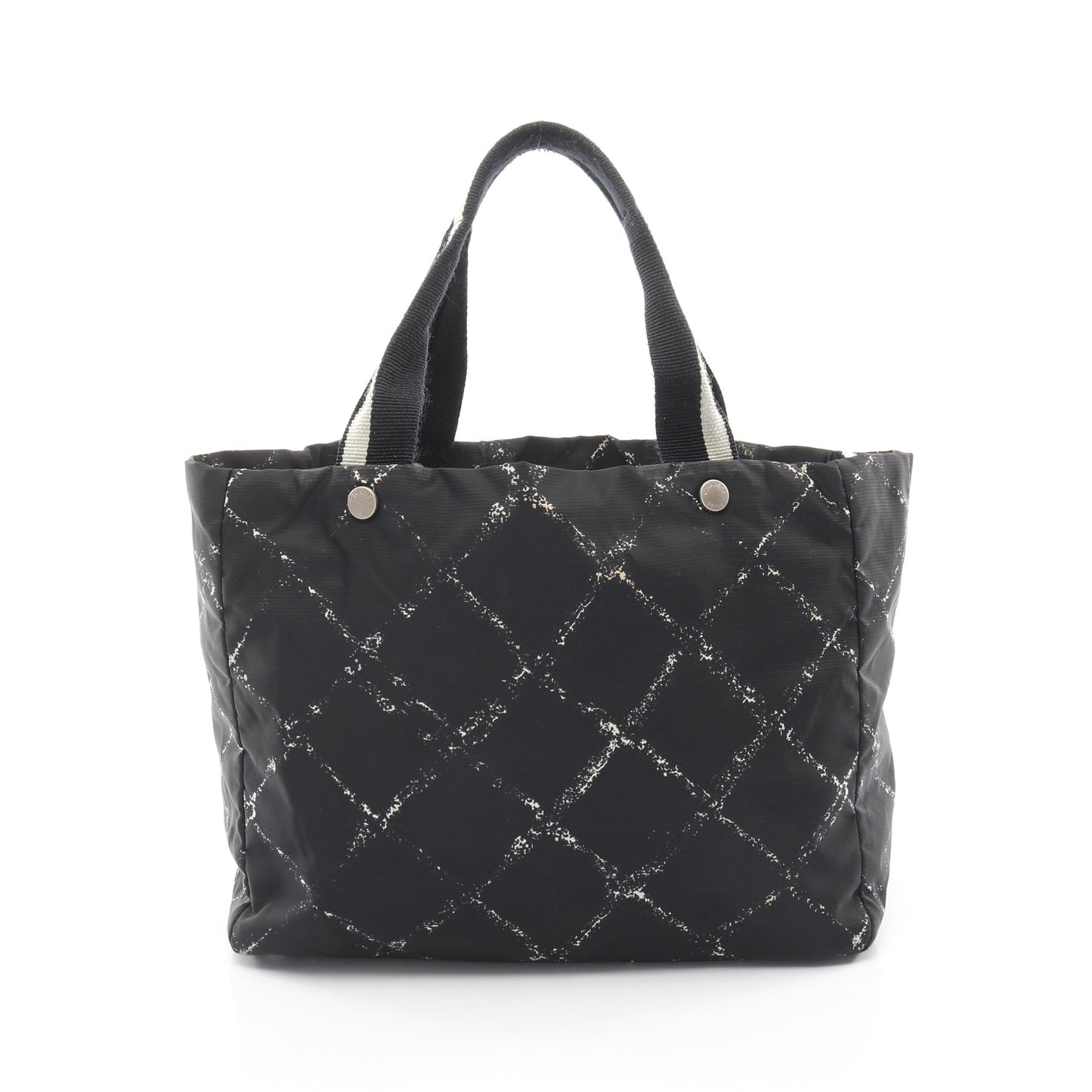 旧トラベルライン ハンドバッグ トートバッグ ナイロン ブラック ホワイト シルバー金具 シャネル バッグ CHANEL
