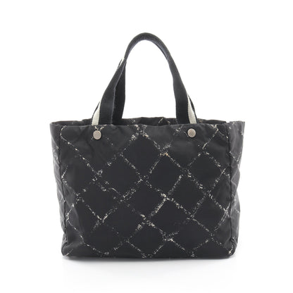 旧トラベルライン ハンドバッグ トートバッグ ナイロン ブラック ホワイト シルバー金具 シャネル バッグ CHANEL