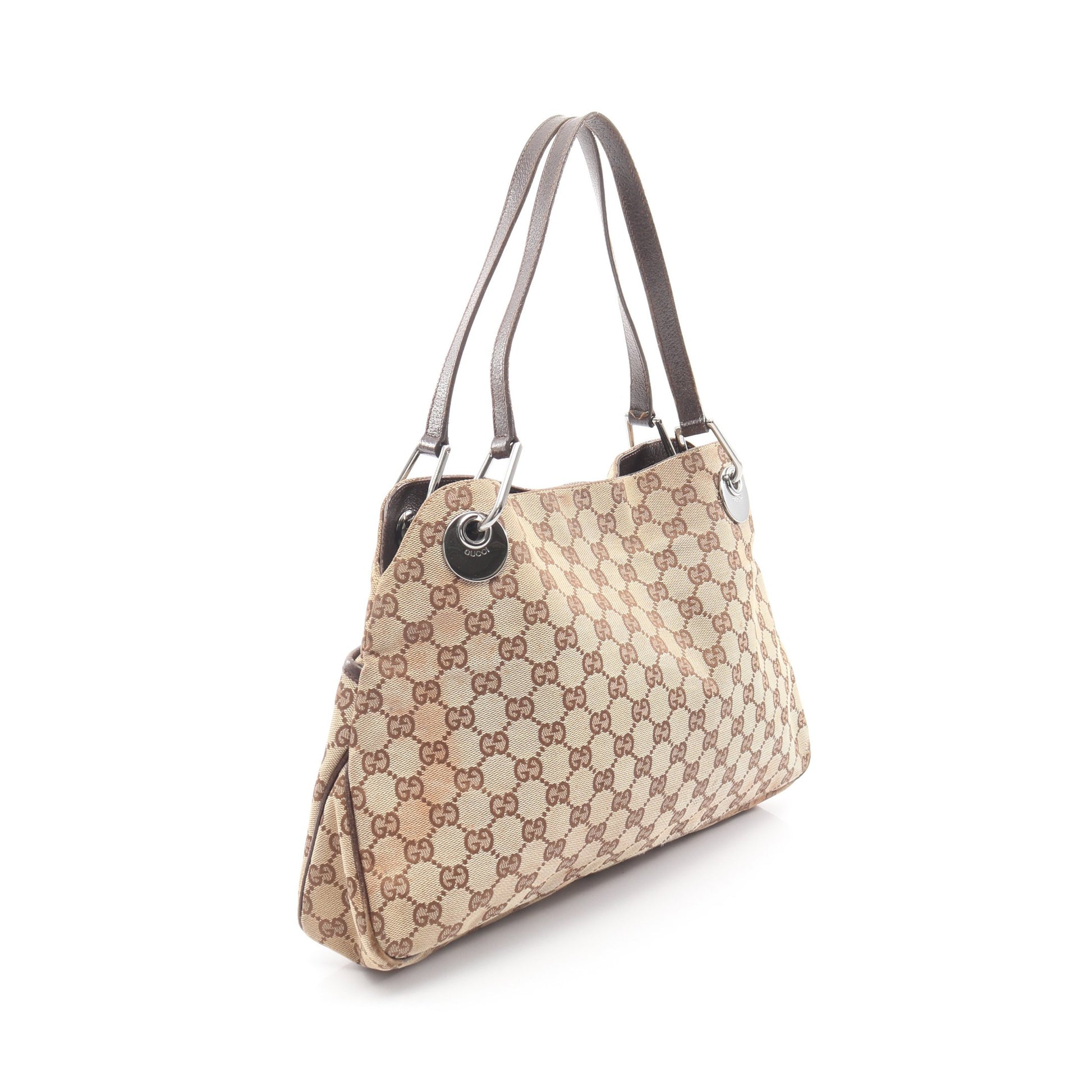 GGキャンバス ショルダーバッグ キャンバス レザー ベージュ ダークブラウン グッチ バッグ GUCCI
