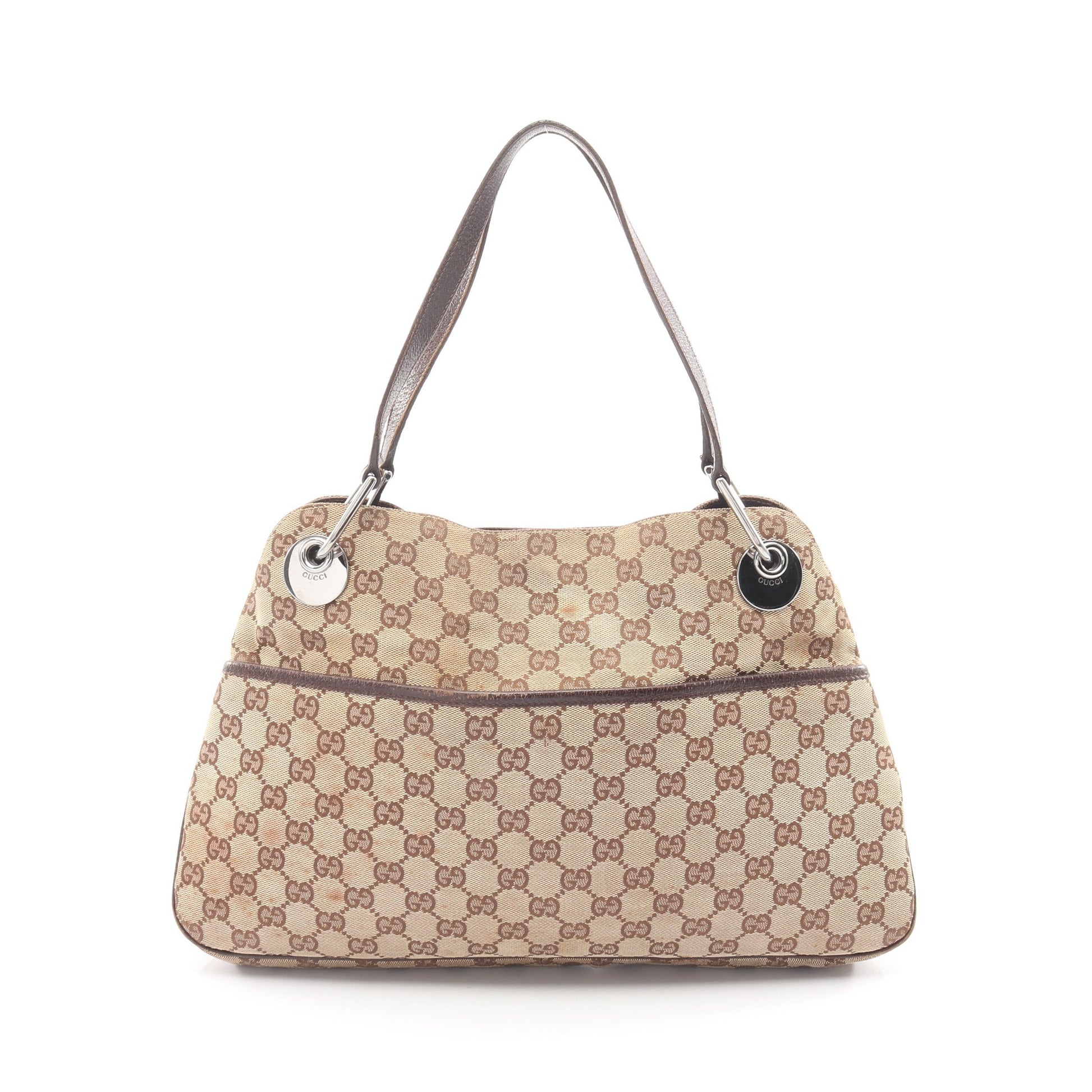 GGキャンバス ショルダーバッグ キャンバス レザー ベージュ ダークブラウン グッチ バッグ GUCCI