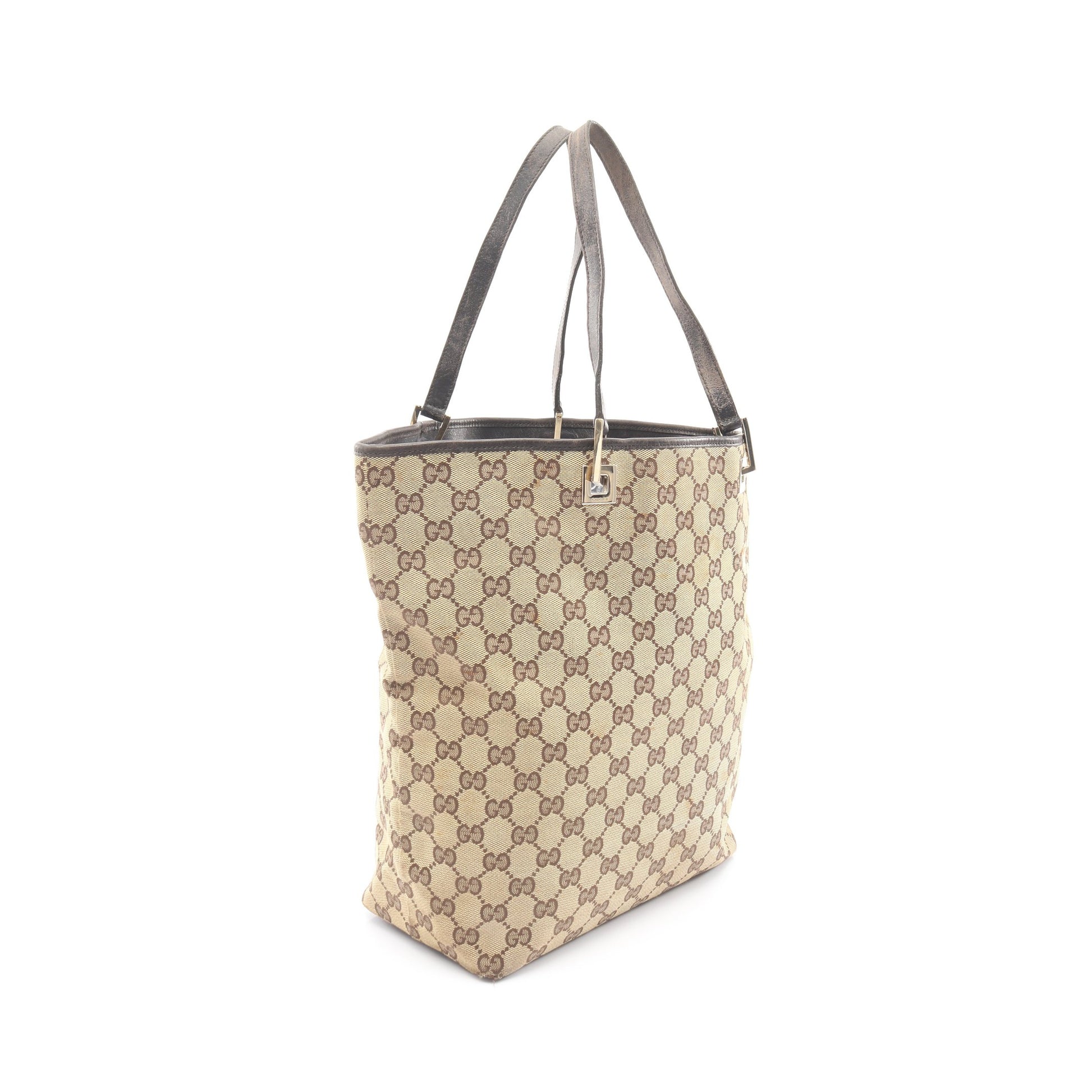 GGキャンバス ハンドバッグ トートバッグ キャンバス レザー ベージュ ダークブラウン グッチ バッグ GUCCI